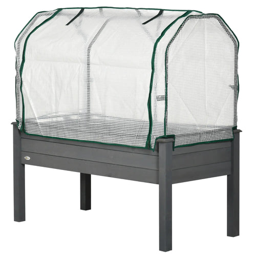 Raised Garden Bed With PE Cover, Outdoor Elevated Wood Planter Box, Dark Gray