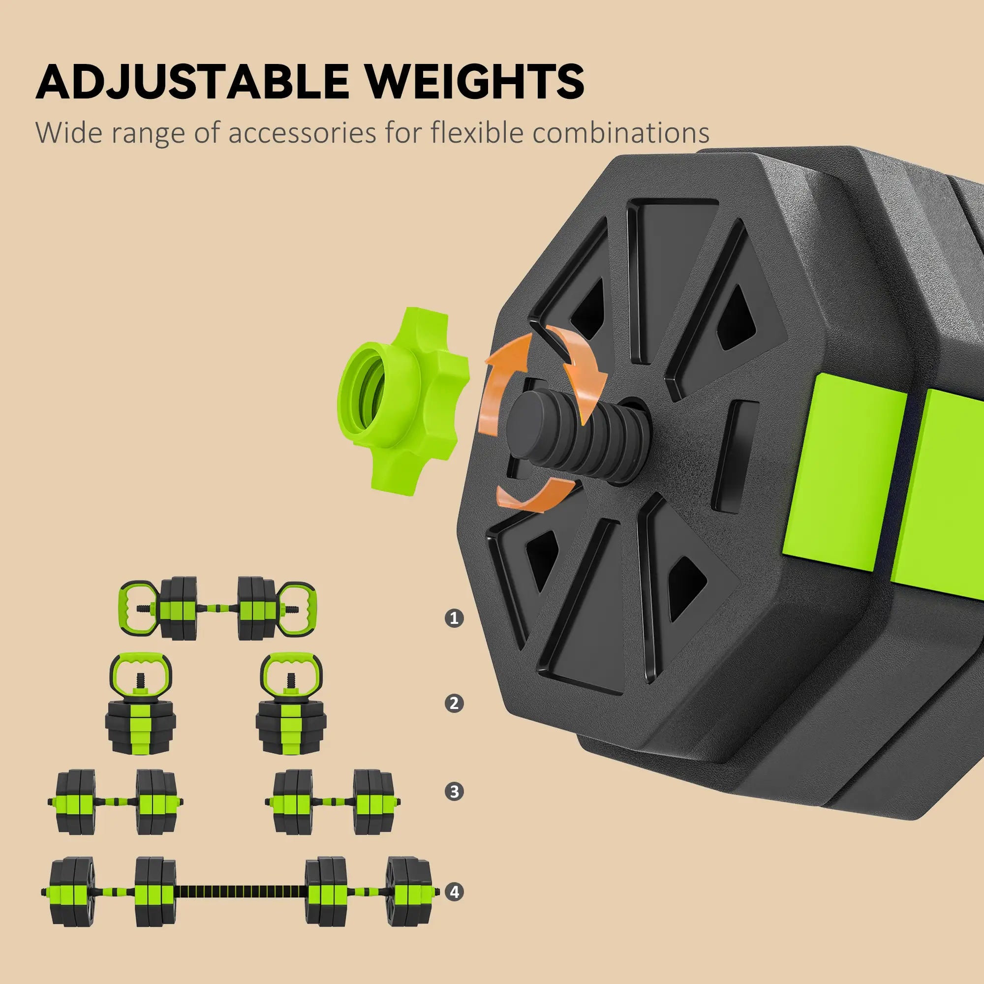 4-in-1 Adjustable Dumbbell Set, 66lbs, Green Dumbbells & Barbells at Gallery Canada