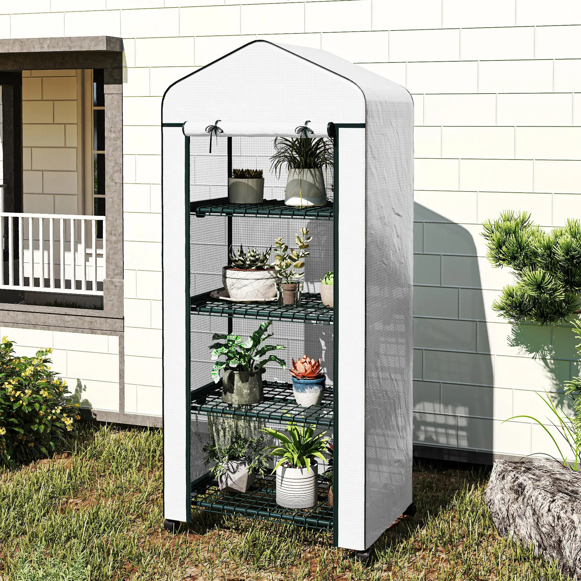 Portable Greenhouse, 4 Tier Shelves, PE Cover, White Greenhouses at Gallery Canada