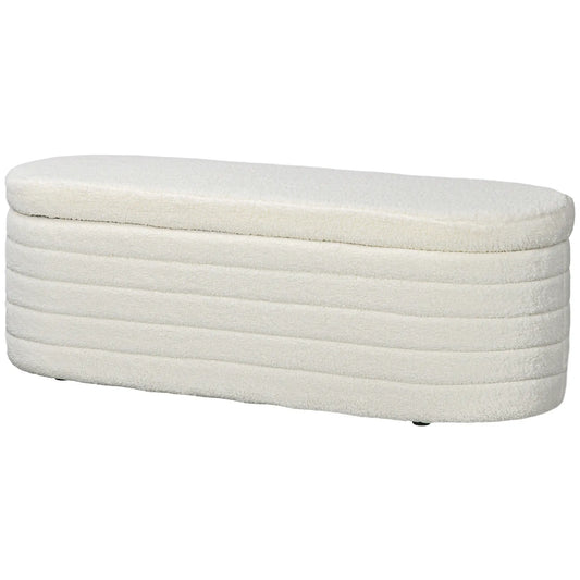 Banc de lit rembourré en polaire Teddy, 116 cm, Blanc Crème, Blanc Crème