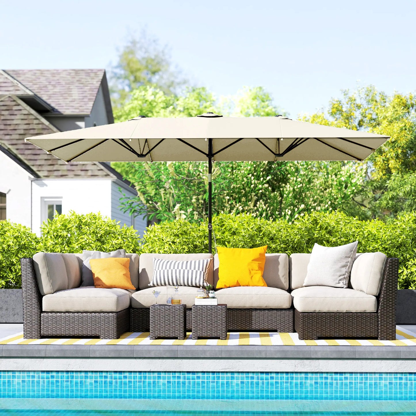 Double-Sided Patio Umbrella With Tilt, Adjustable Height, Vents, 12 Ribs, White Double-sided Umbrellas at Gallery Canada
