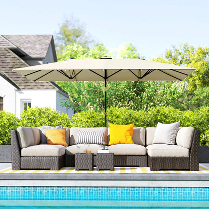 Double-Sided Patio Umbrella With Tilt, Adjustable Height, Vents, 12 Ribs, White Double-sided Umbrellas at Gallery Canada