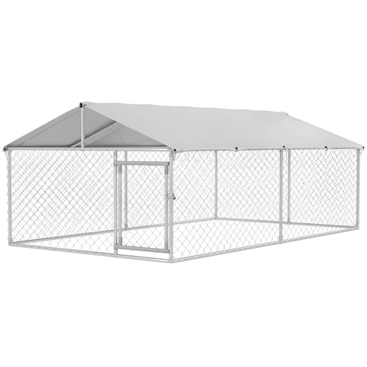 Outdoor Dog Kennel, 13.1' x 7.5' x 4.9', Waterproof UV Resistant Cover, Silver Houses, Kennels & Pens Silver, Grey at Gallery Canada