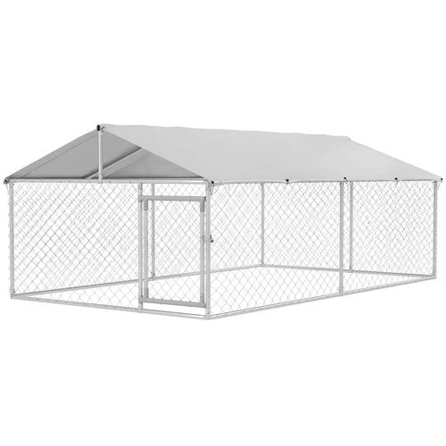Outdoor Dog Kennel, 13.1' x 7.5' x 4.9', Waterproof UV Resistant Cover, Silver