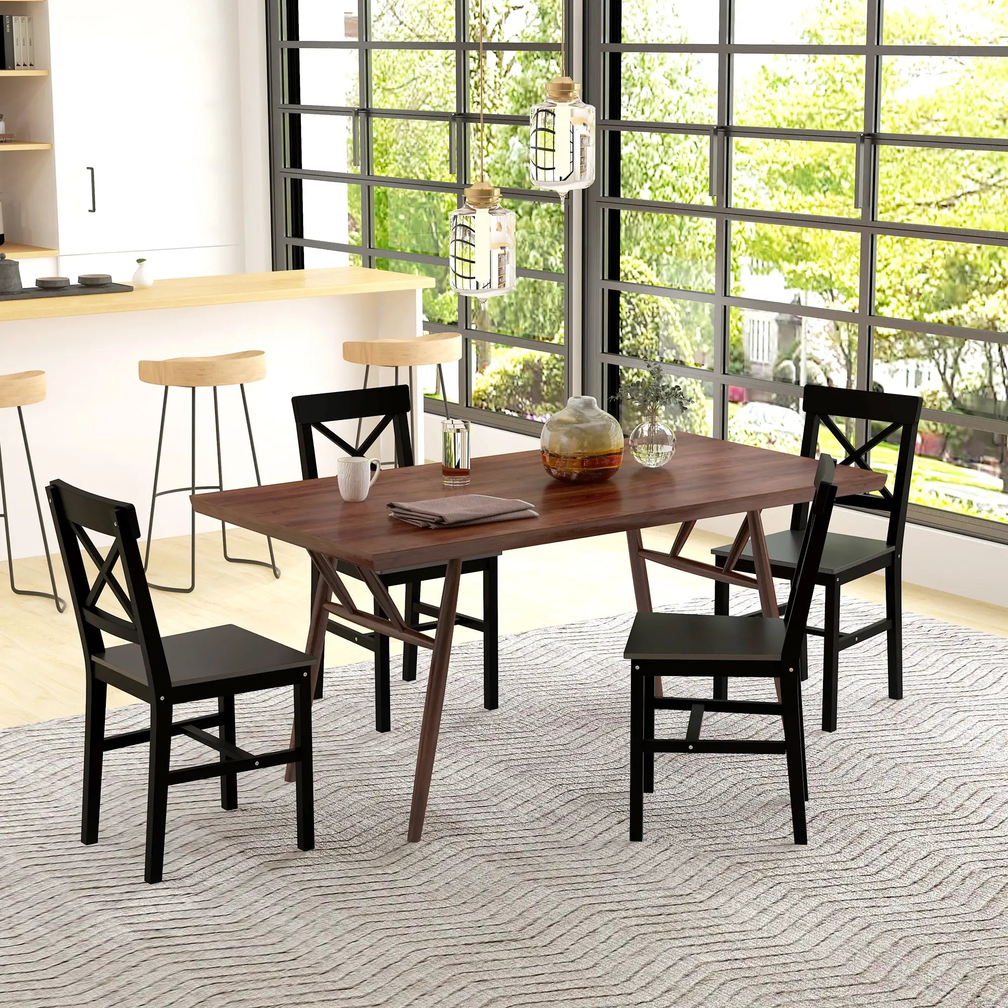 Farmhouse Wooden Dining Chairs, Set of 4, Cross Back, Black Bar Stools at Gallery Canada
