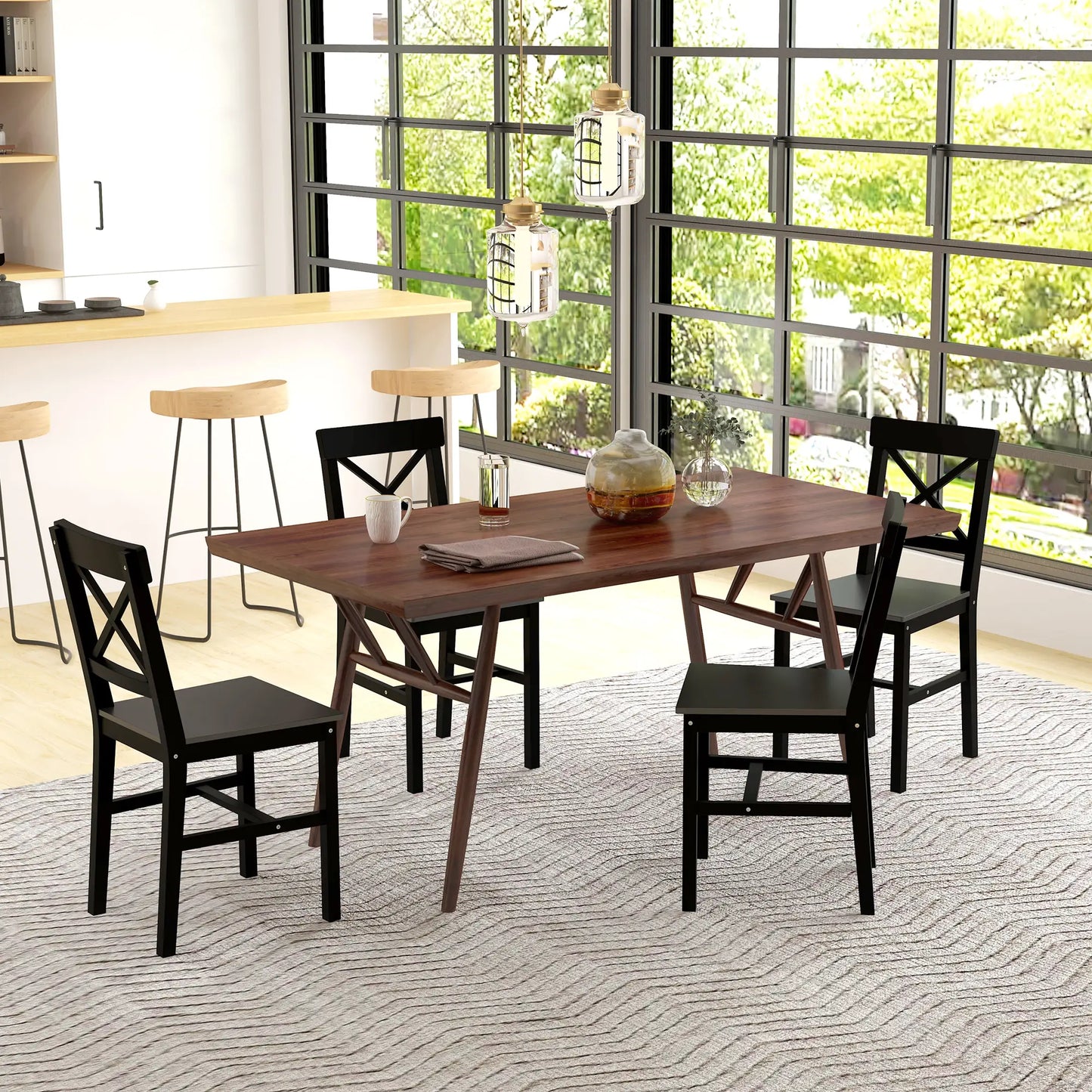 Farmhouse Wooden Dining Chairs, Set of 4, Cross Back, Black Bar Stools at Gallery Canada