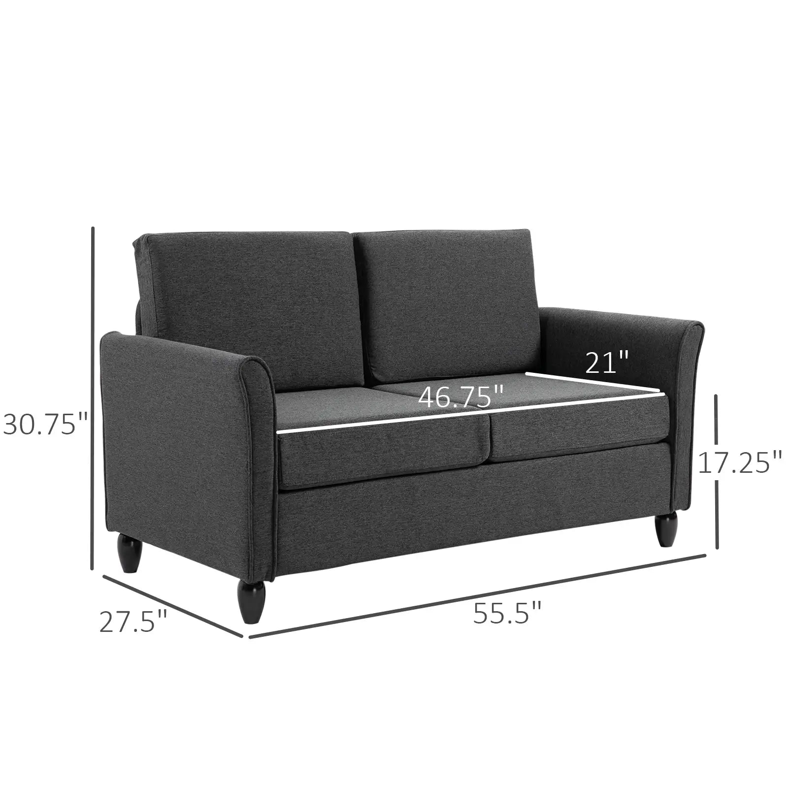 2-Seat Sofa with Armrests, Wood Legs, Dark Grey 2-Seater Sofas at Gallery Canada