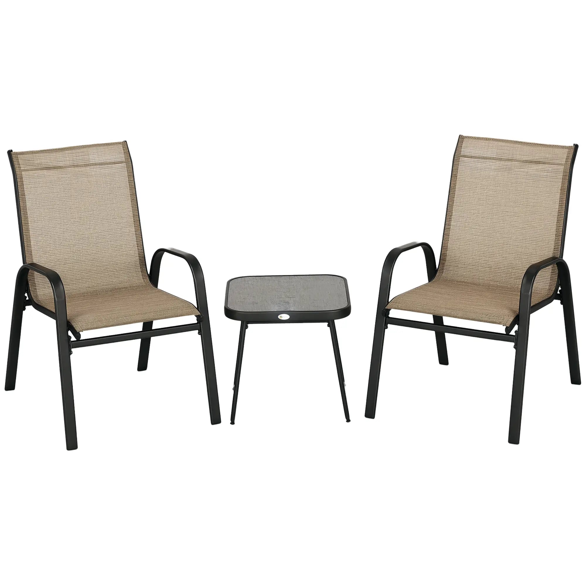 Outdoor Bistro Set, 3-Piece Patio Set, Breathable Mesh, Stackable Chairs, Square Table, Brown Bistro Sets at Gallery Canada