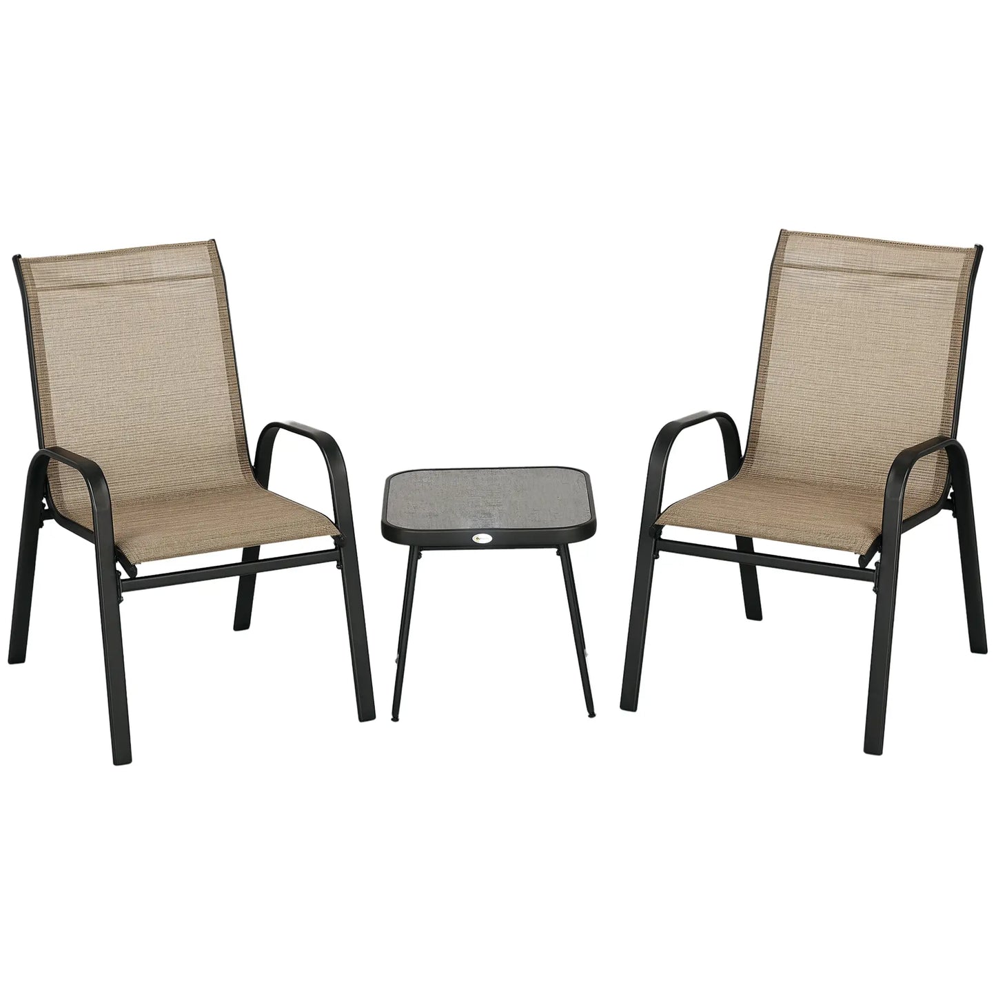 Outdoor Bistro Set, 3-Piece Patio Set, Breathable Mesh, Stackable Chairs, Square Table, Brown Bistro Sets at Gallery Canada