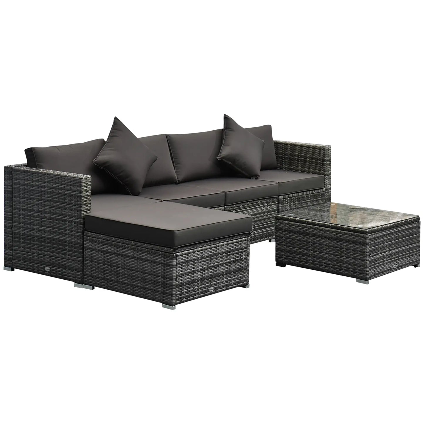 6-Piece Outdoor PE Rattan Sofa Set, Thick Cushions, Glass Top Table, Charcoal, Mixed Grey Patio Furniture Sets Mixed Grey Rattan, Charcoal Fabric at Gallery Canada