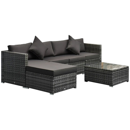 6-Piece Outdoor PE Rattan Sofa Set, Thick Cushions, Glass Top Table, Charcoal, Mixed Grey Patio Furniture Sets Mixed Grey Rattan, Charcoal Fabric at Gallery Canada
