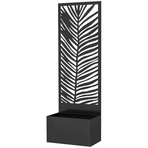 Raised Garden Bed, Outdoor Privacy Screen, Metal Planter Box with Trellis, Wall-Mounted, Black