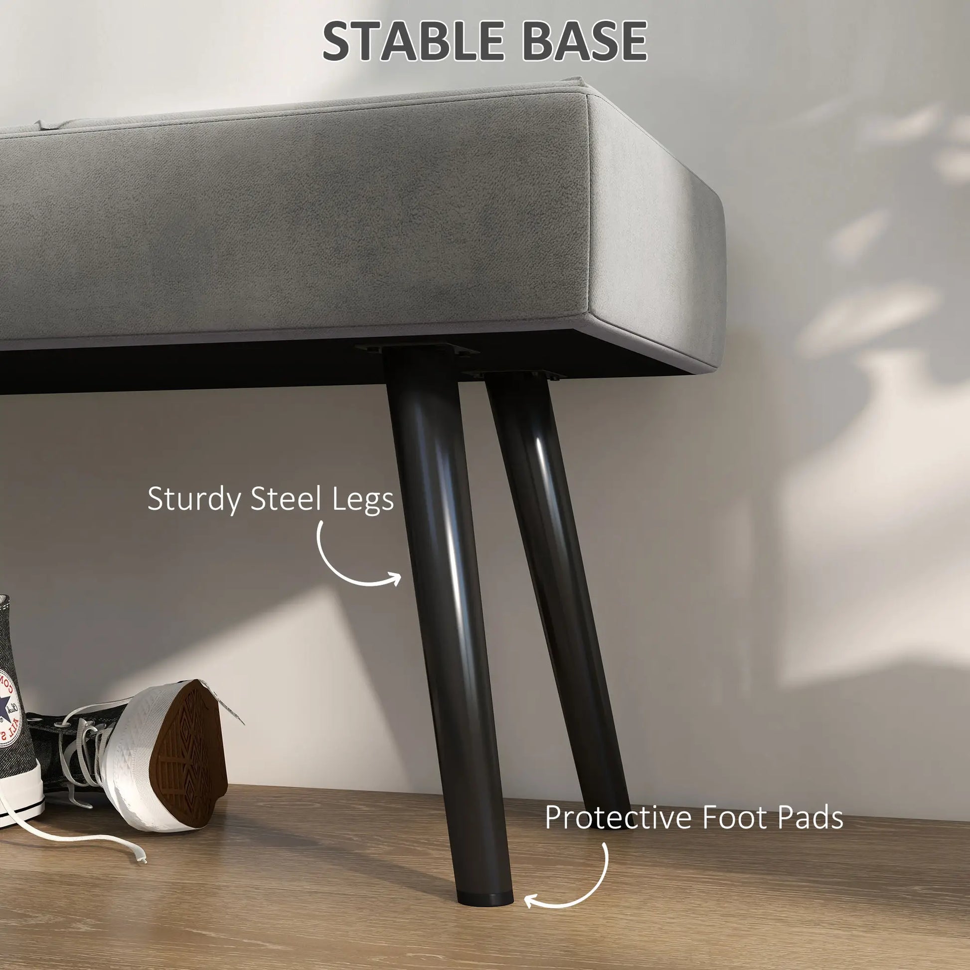 39 Inches Upholstered Bed Bench, Modern Steel Legs, Grey Storage Ottomans & Benches at Gallery Canada