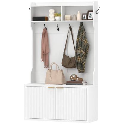 4-In-1 Hall Tree With Shoe Bench, Modern Coat Rack With Open Shelf, White Clothing Storage White at Gallery Canada