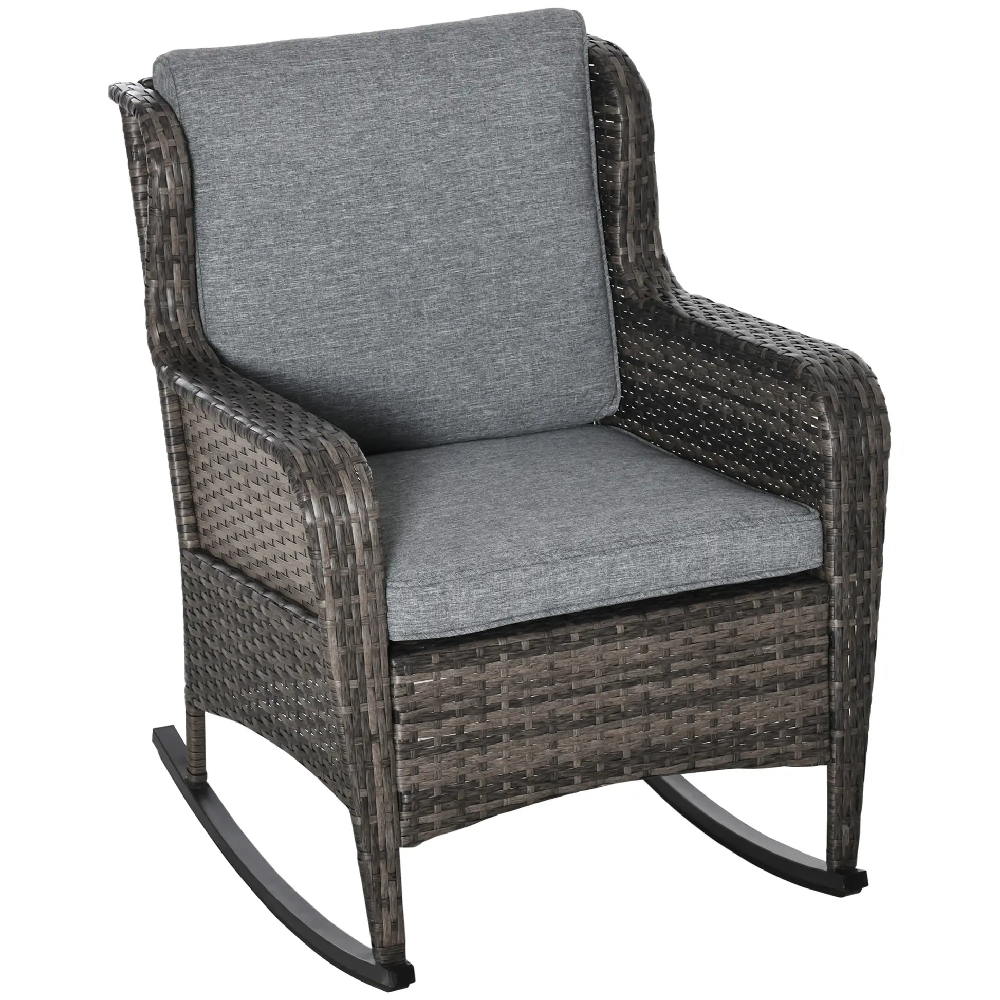 Outdoor Wicker Rocking Chair, PE Rattan Porch Rocker, Grey Outdoor Rocking Chairs at Gallery Canada