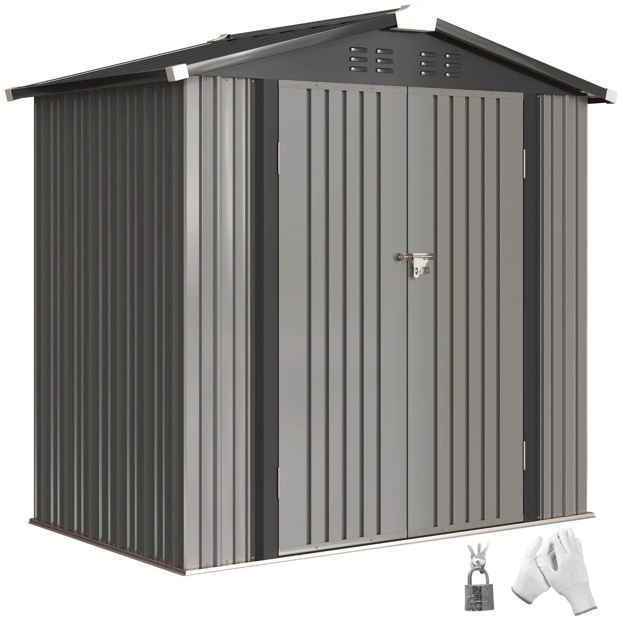 6.5' x 4' Outdoor Storage Shed, Metal Garden Shed, Light Grey Sheds at Gallery Canada