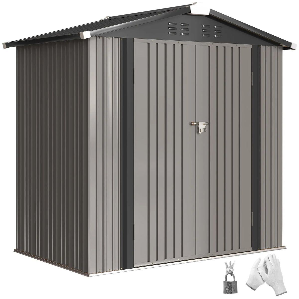 6.5' x 4' Outdoor Storage Shed, Metal Garden Shed, Light Grey Sheds at Gallery Canada