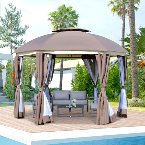 12' x 12' Outdoor Gazebo, Dome Patio with Netting, Brown