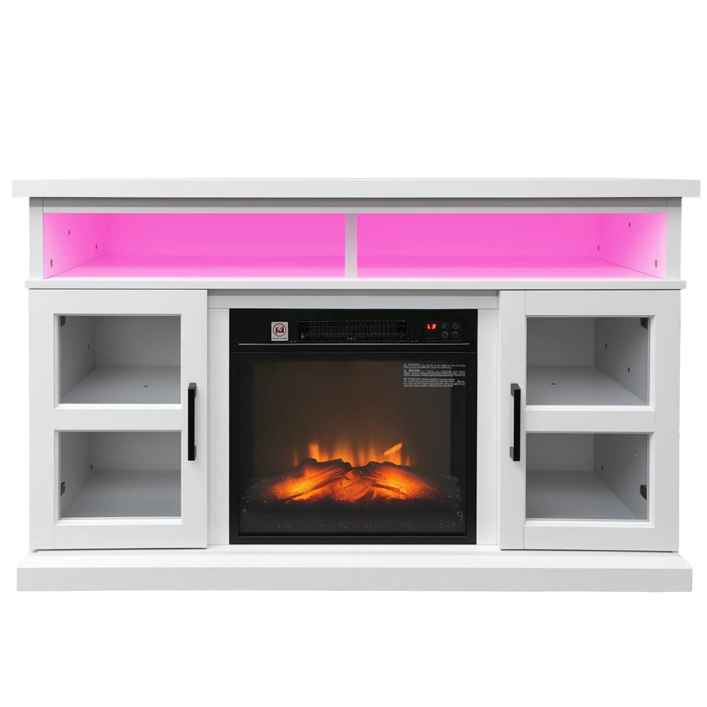 48 Inch Fireplace TV Stand, 3D Flame, Adjustable Shelves, White Electric Fireplaces at Gallery Canada