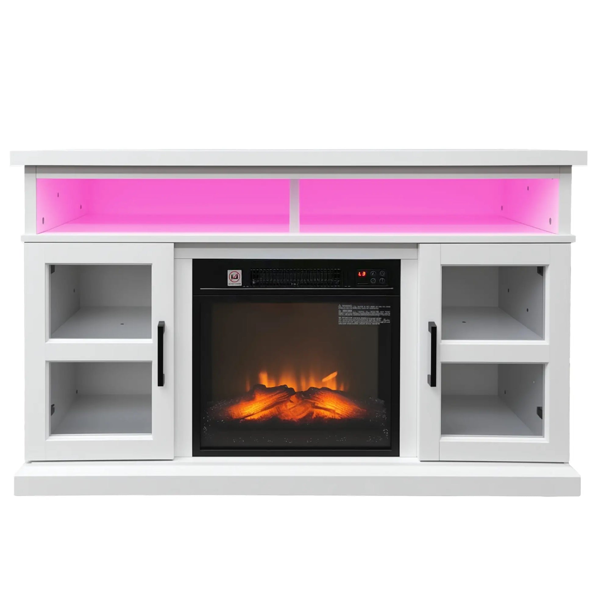 48 Inch Fireplace TV Stand, 3D Flame, Adjustable Shelves, White Electric Fireplaces at Gallery Canada