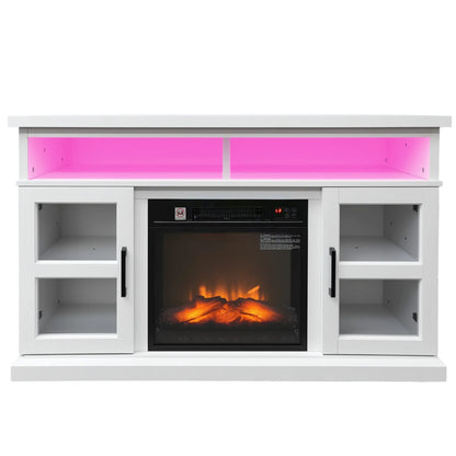 48 Inch Fireplace TV Stand, 3D Flame, Adjustable Shelves, White Electric Fireplaces at Gallery Canada