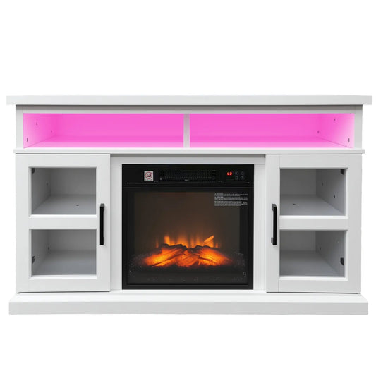 48 Inch Fireplace TV Stand, 3D Flame, Adjustable Shelves, White Electric Fireplaces at Gallery Canada