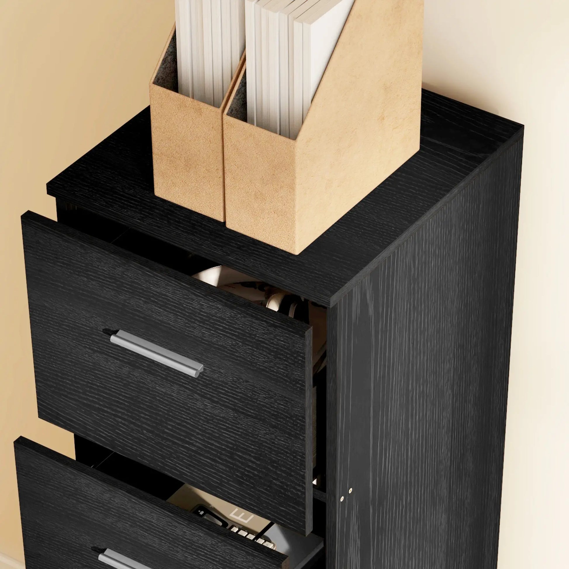 4 Drawer Vertical Filing Cabinet with Lock, Adjustable Hanging Bar, Black Office Cabinets & Cupboards at Gallery Canada