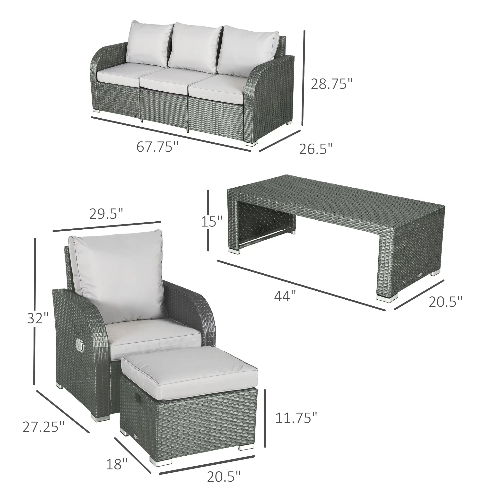 6-Piece Patio Furniture Set, Outdoor Rattan Sectional with Recliner, Lawn Garden Backyard Patio Furniture Sets at Gallery Canada