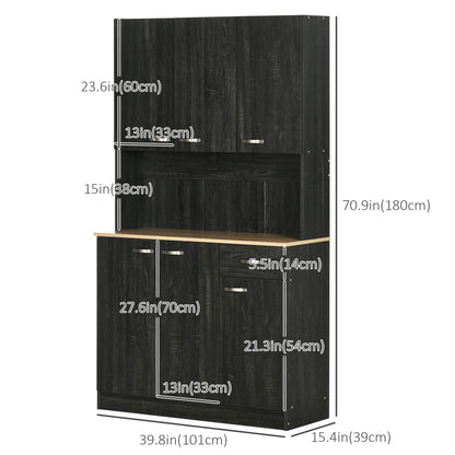 71" Kitchen Buffet with Hutch, Freestanding Cabinet, Black Kitchen Pantry Cabinets at Gallery Canada