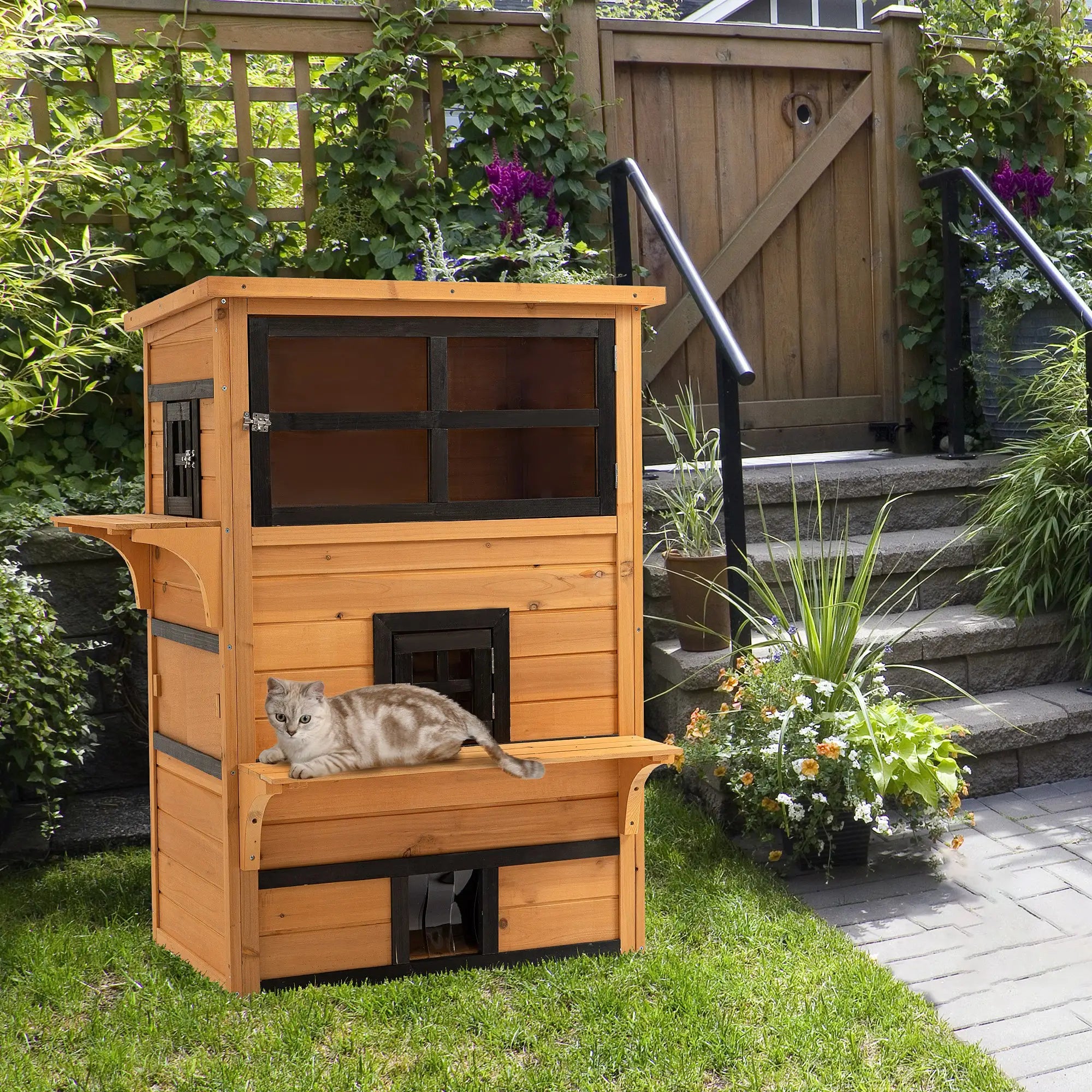 Outdoor Cat House, 3-Tier Kitty Shelter, Weather Resistant, Escape Door Cat Houses at Gallery Canada
