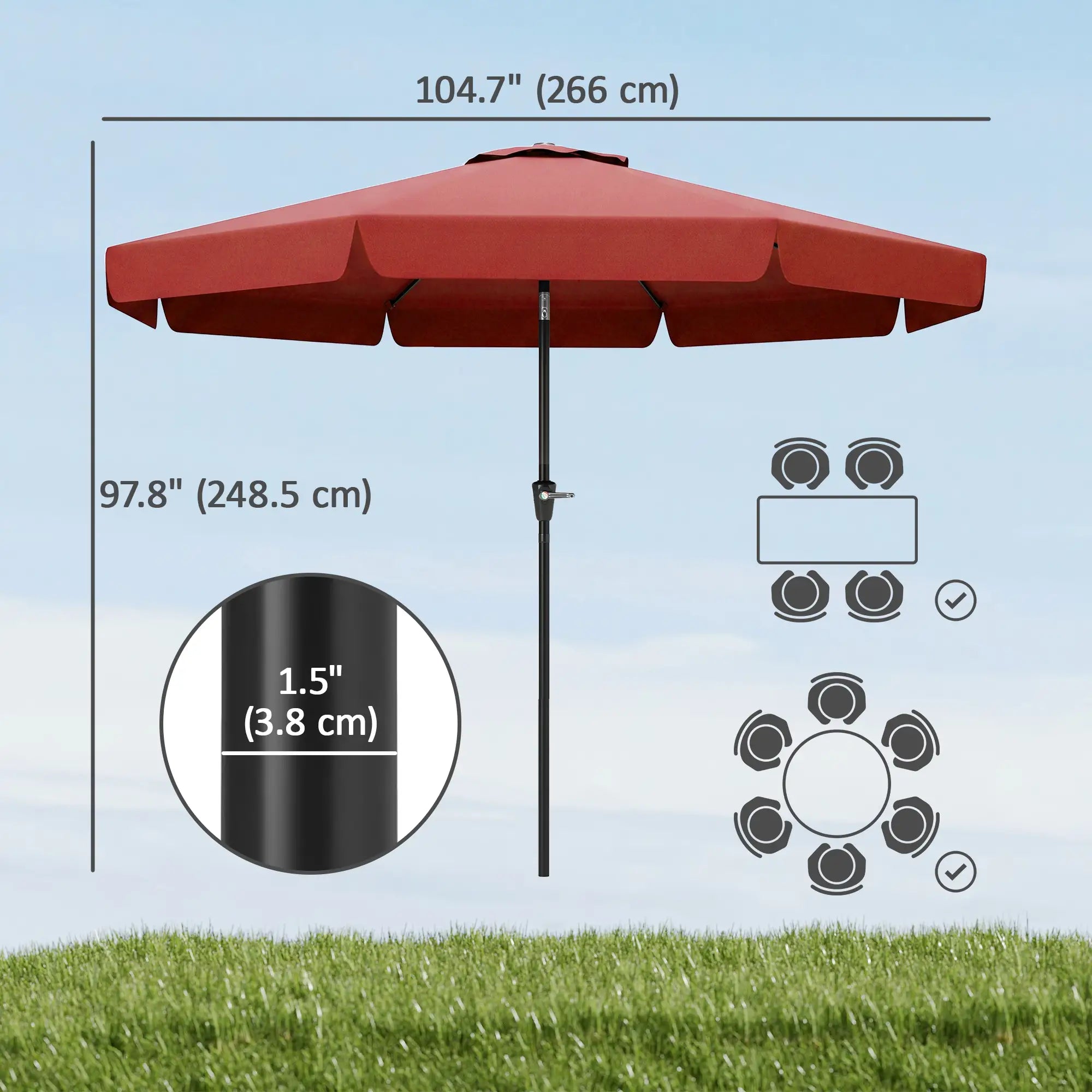 8.5 ft Round Patio Umbrella, Tilt and Crank, Wine Red Sun Umbrellas at Gallery Canada