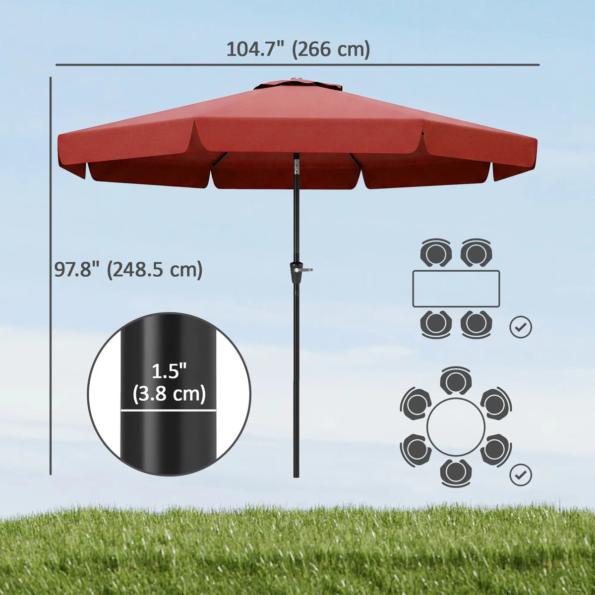 8.5 ft Round Patio Umbrella, Tilt and Crank, Wine Red Sun Umbrellas at Gallery Canada