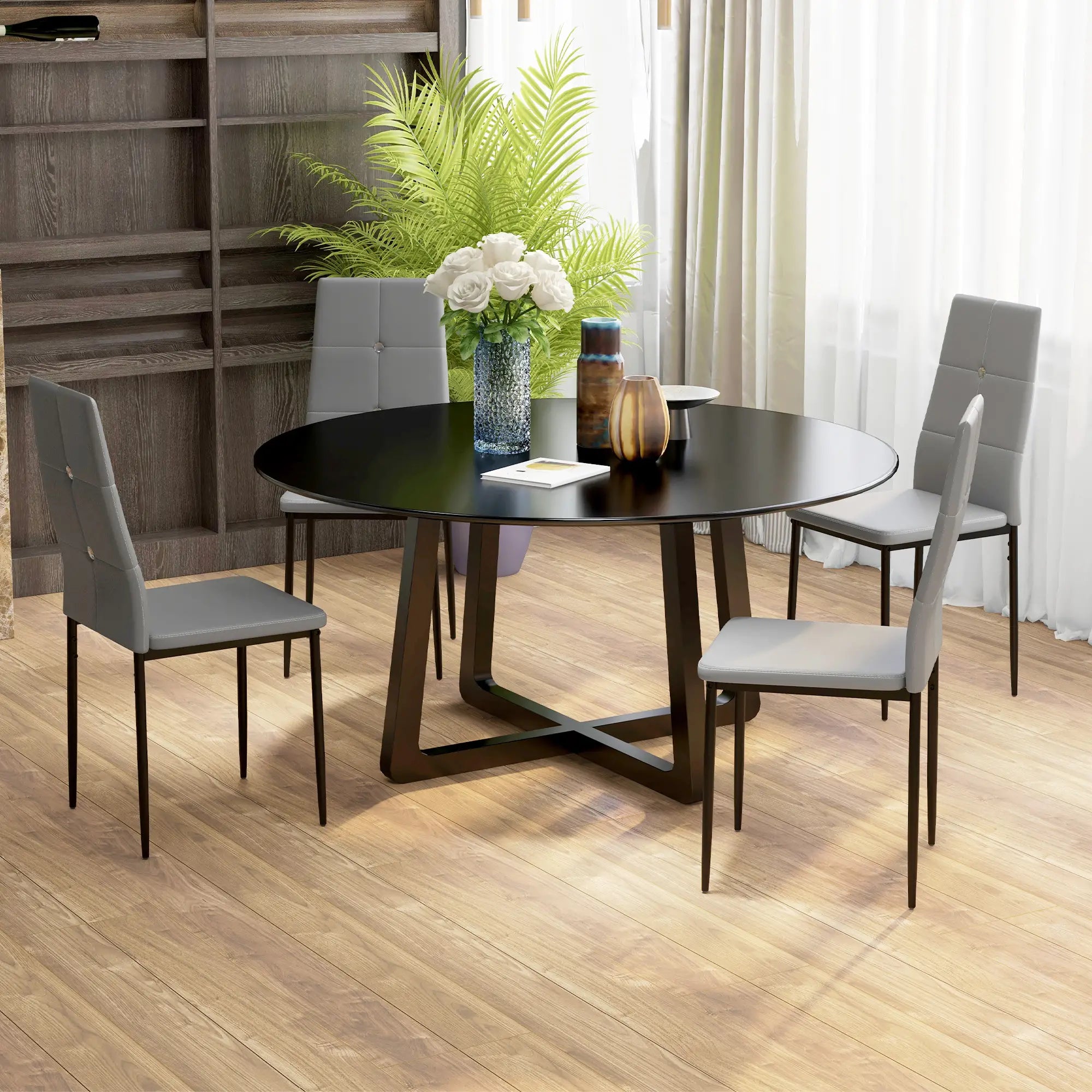 Modern Dining Chairs Set of 4, Upholstered Seat, Steel Legs, Grey Bar Stools at Gallery Canada