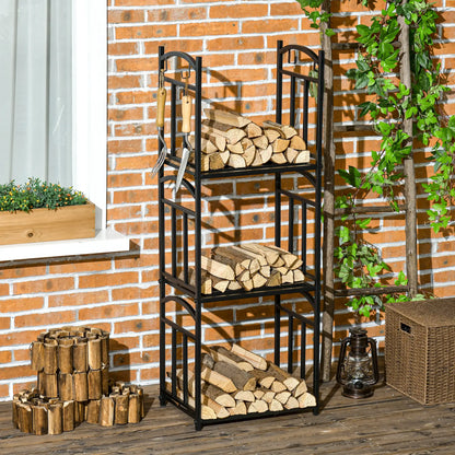 3-Tier Firewood Rack, Heavy Duty Wood Storage, Black Firewood Racks at Gallery Canada