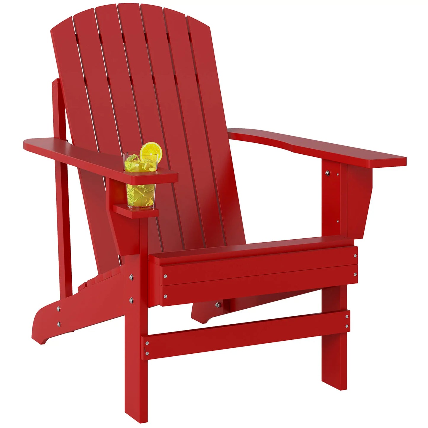 Classic Adirondack Chair, Garden Deck Chair with Cup Holder, Red Patio Chairs Red at Gallery Canada