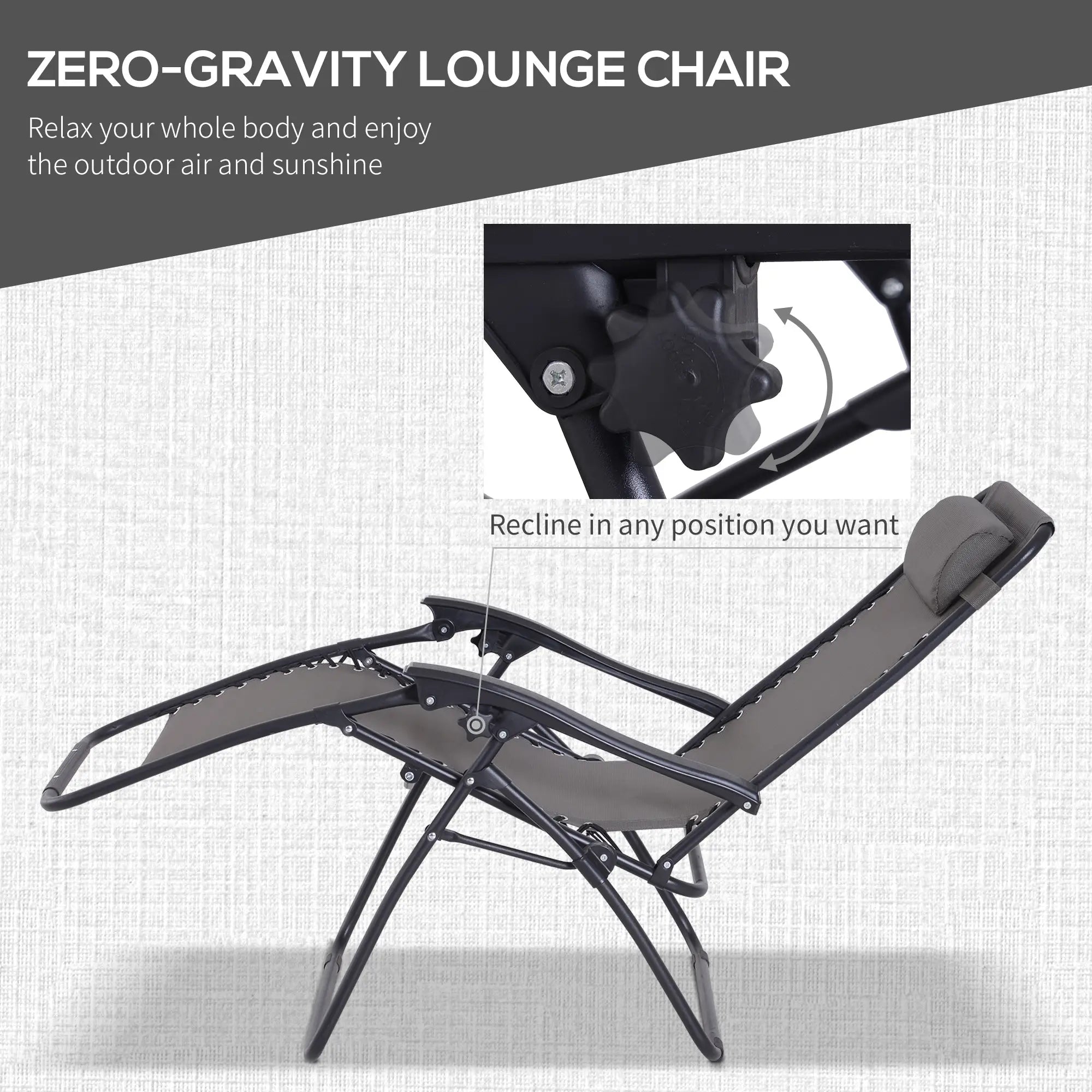 Zero Gravity Chair Set of 2, Patio Chair with Side Table, Grey Lounger Chairs at Gallery Canada