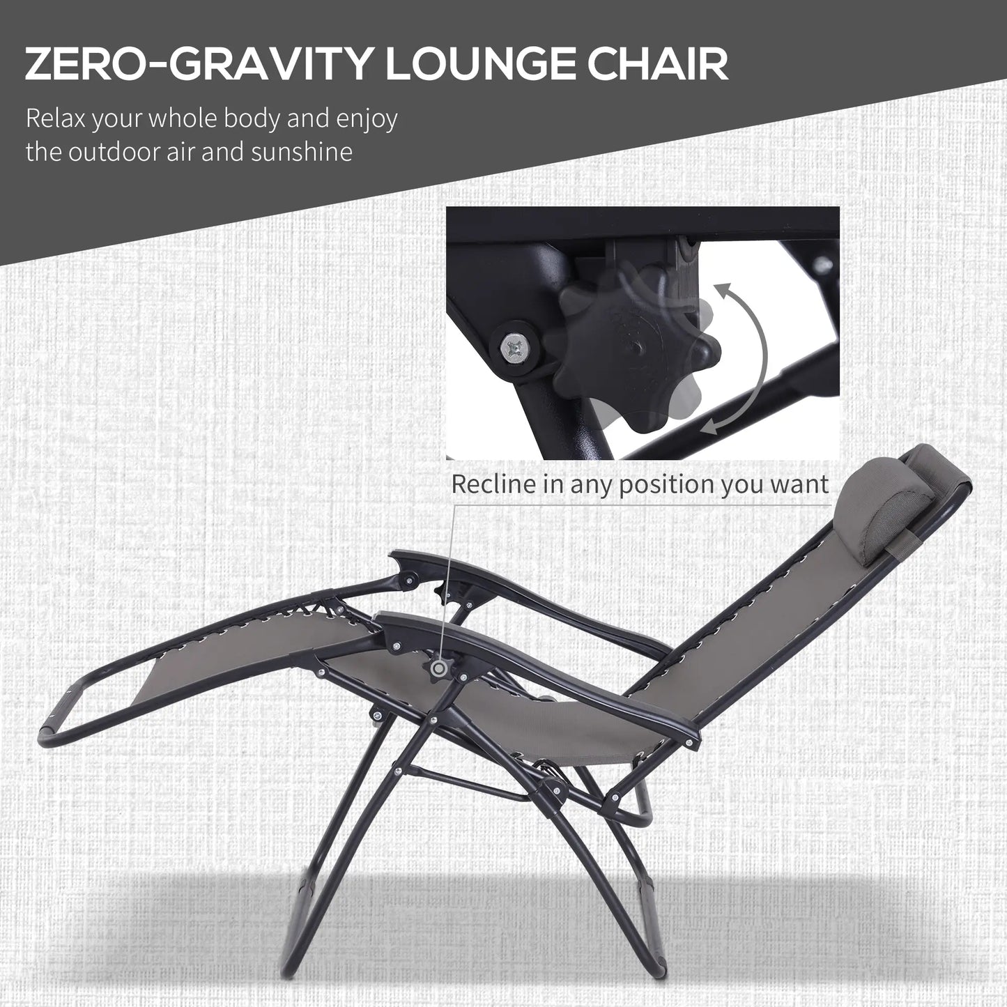 Zero Gravity Chair Set of 2, Patio Chair with Side Table, Grey Lounger Chairs at Gallery Canada