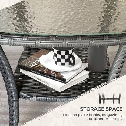 Outdoor Coffee Table With Storage Shelf, Hand-Woven Wicker Side Table, Mix Grey Patio Side Tables at Gallery Canada