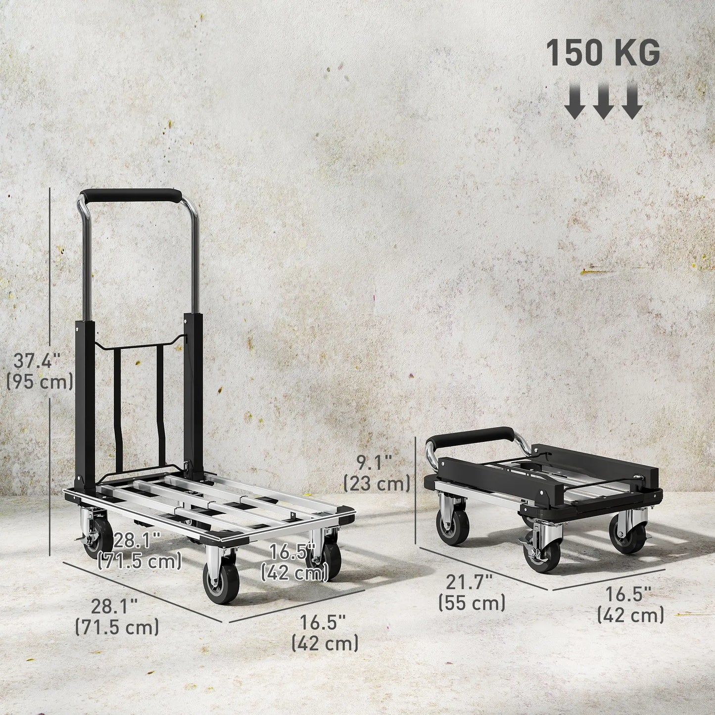 330 lbs Heavy Duty Hand Truck, Folding Trolley, Dolly, Silver and Black Folding Hand Trucks at Gallery Canada