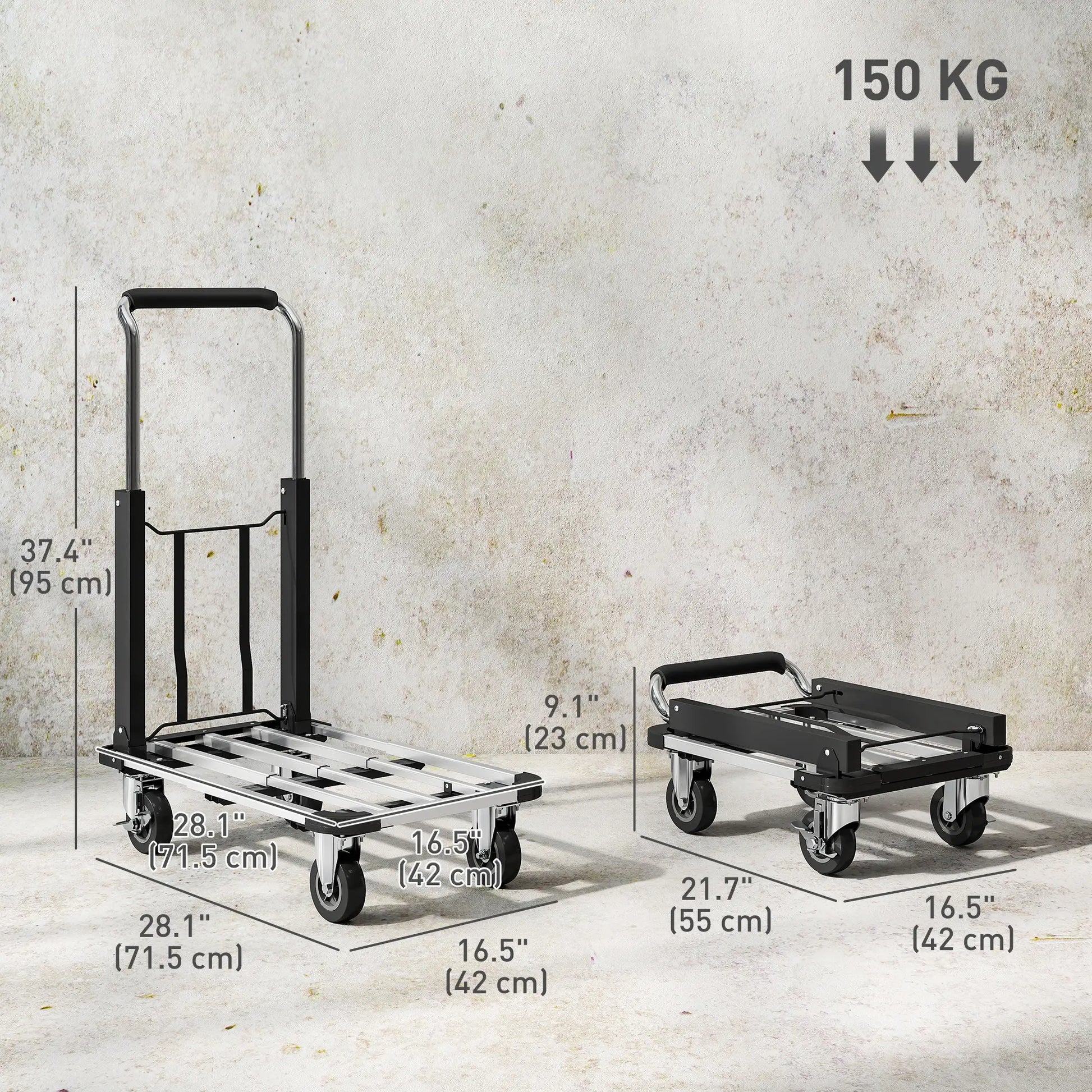 330 lbs Heavy Duty Hand Truck, Folding Trolley, Dolly, Silver and Black Folding Hand Trucks at Gallery Canada