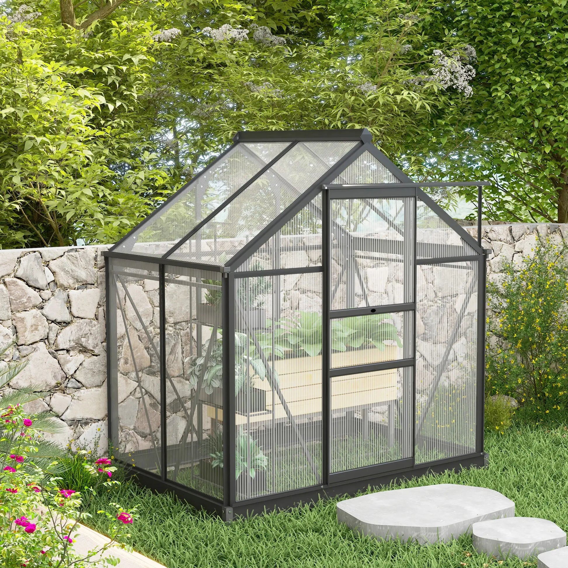 Greenhouse Garden, PC Board with Sliding Door, 6.2' x 4.3' x 6.6', Grey Walk In Greenhouses at Gallery Canada