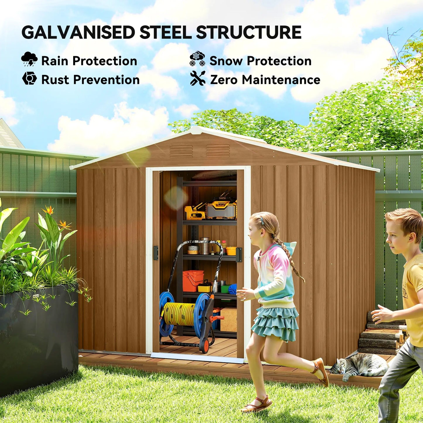 8' x 6' Metal Outdoor Storage Shed, Garden Tool House, Dark Brown Sheds at Gallery Canada