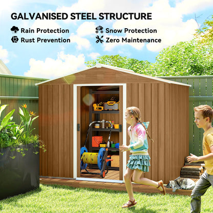 8' x 6' Metal Outdoor Storage Shed, Garden Tool House, Dark Brown Sheds at Gallery Canada