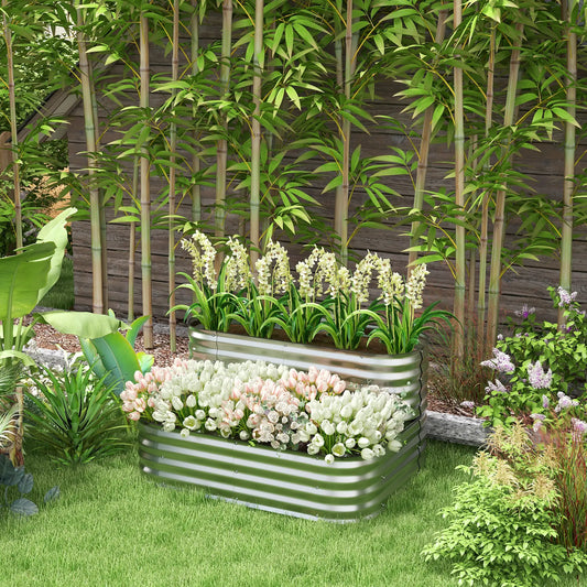 4'x3'x1' Outdoor Raised Garden Bed, 2-Tier Galvanized Planter Box Galvanized Planter Boxes Silver at Gallery Canada