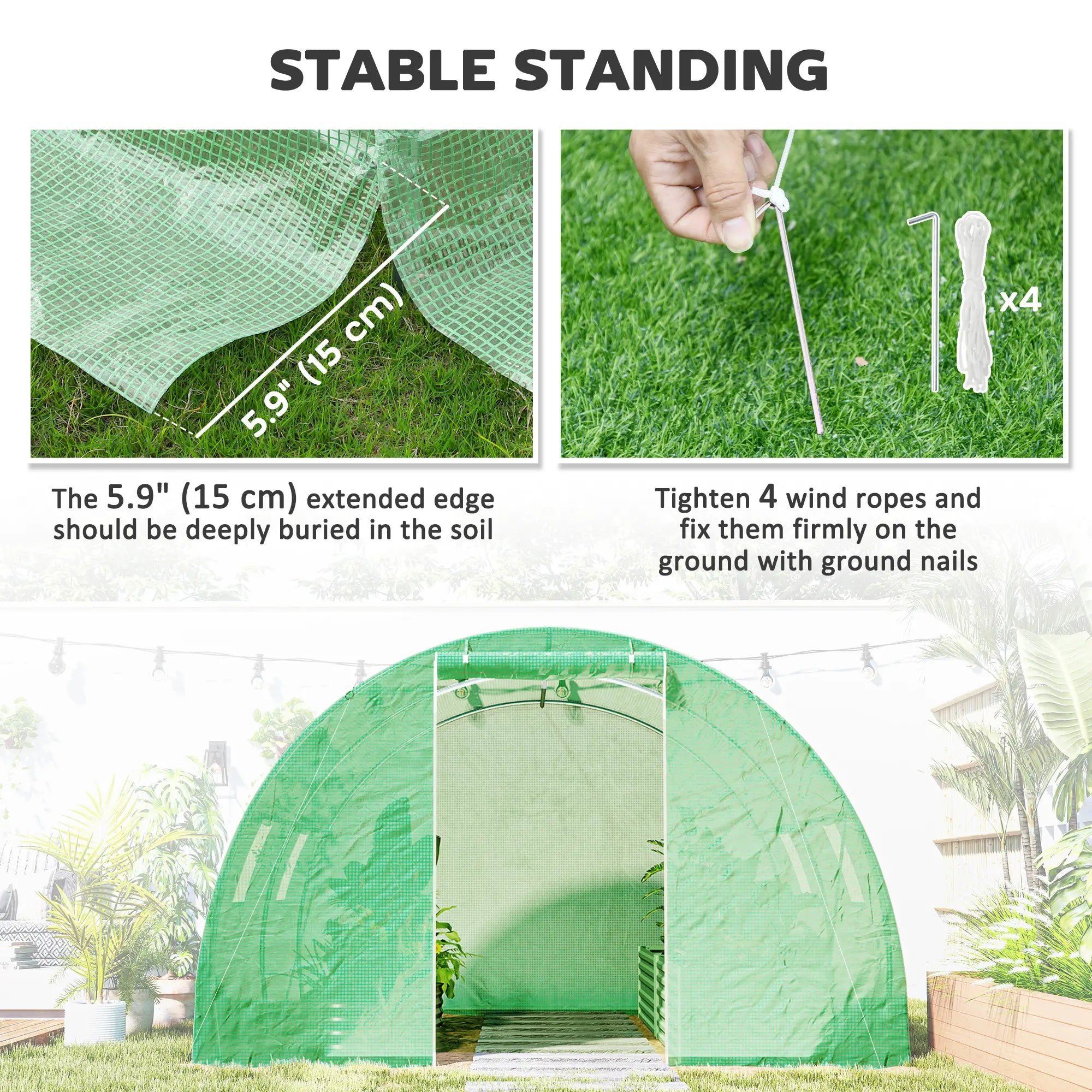 Walk-In Tunnel Greenhouse, 10' x 10' x 7', 4 Windows, Zipper Door, Green Walk In Greenhouses at Gallery Canada