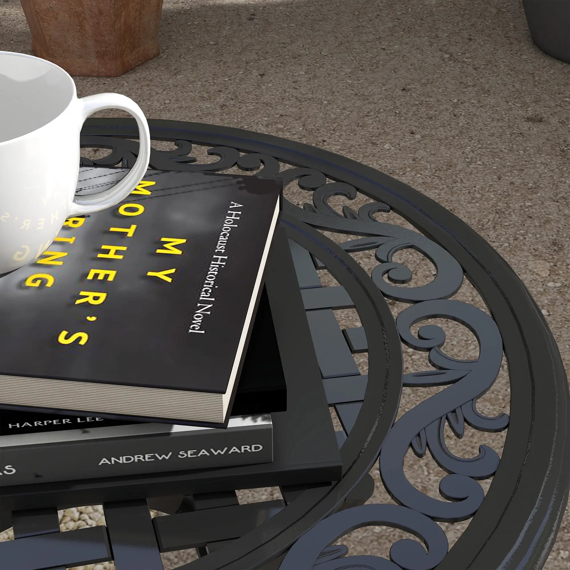 Round Patio Table, Adjustable Feet, Cast Aluminium Frame, Black Patio Side Tables at Gallery Canada