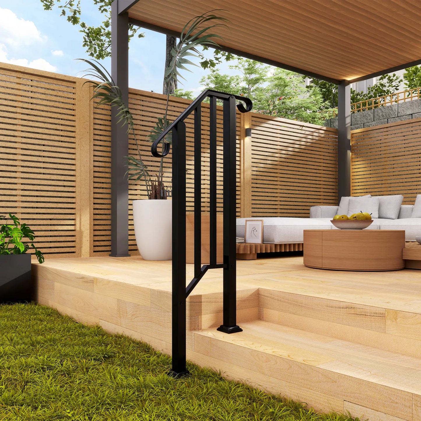 Outdoor Step Handrails, Metal Stair Railing, With Installation Kit, Black Garden Decor at Gallery Canada