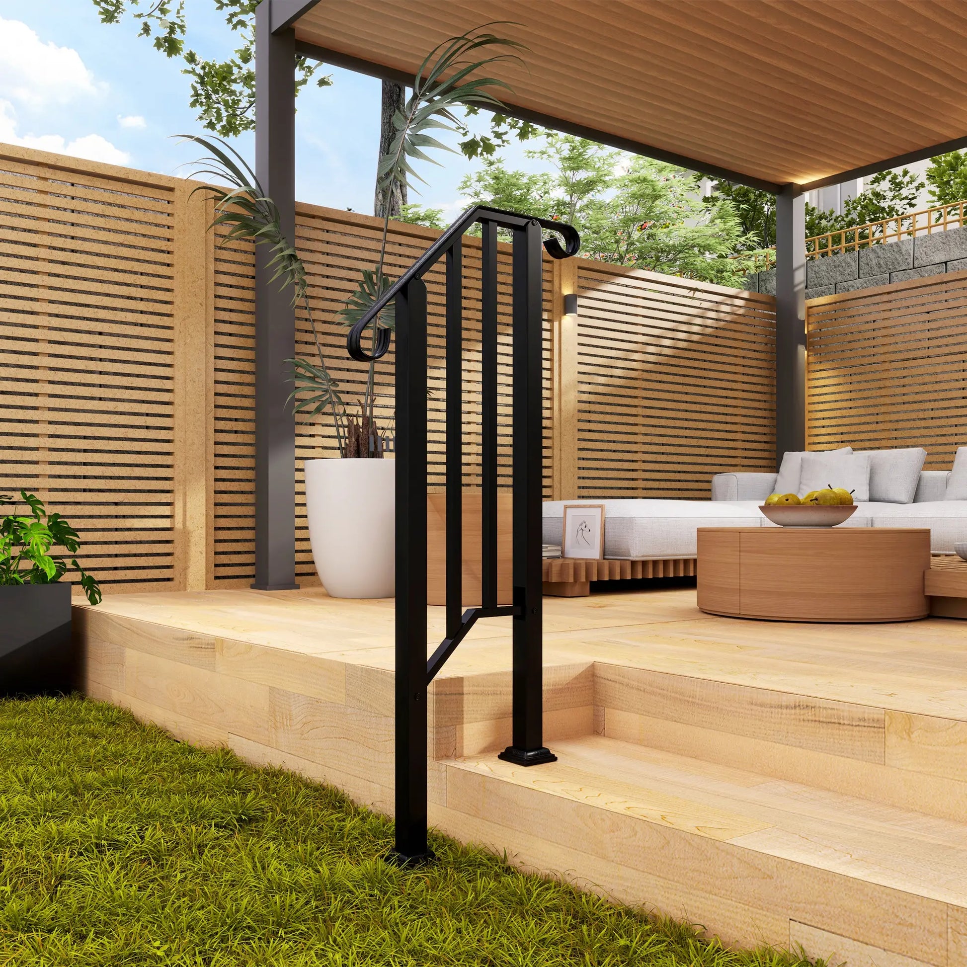 Outdoor Step Handrails, Metal Stair Railing, With Installation Kit, Black Garden Decor at Gallery Canada