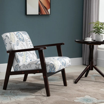 Mid-Century Modern Accent Chair, Retro Fabric Armchair, Wooden Arm, Floral Accent Chairs at Gallery Canada