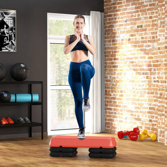 Adjustable Aerobic Stepper, 3-Level 4", 6", 8", 330lbs Capacity, Red Aerobic Equipment Red, Black at Gallery Canada
